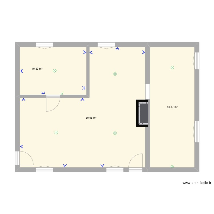 Charroux séjour-chambre rdc v.2. Plan de 3 pièces et 68 m2