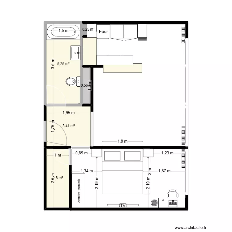 T2 BEZONS chambre. Plan de 5 et 12 m² T2 BEZONS chambre. Plan de 5 et 12 m²