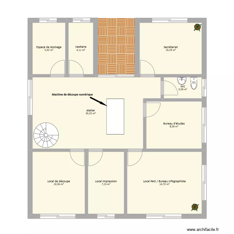 RDC. Plan de 9  et 89 m²