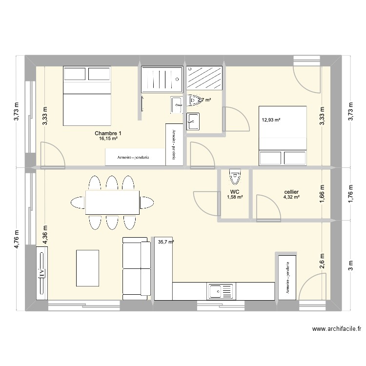 maison DCA 1. Plan de 6 pièces et 73 m2
