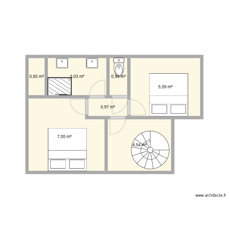 3eme étage. Plan de 7 pièces et 23 m2