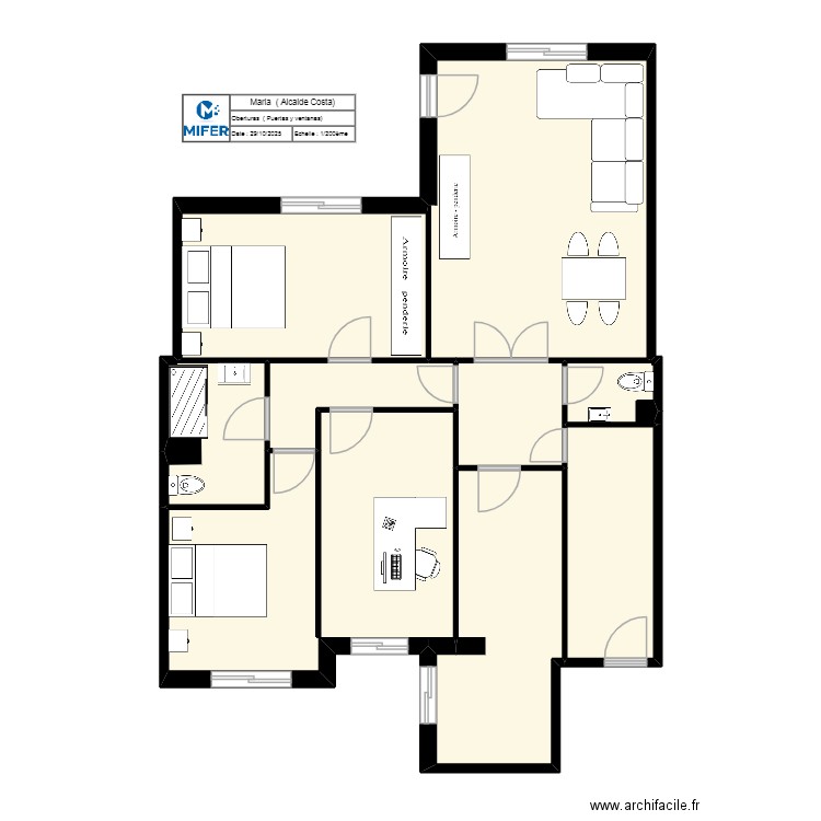 MARIA ( C/Alcalde costa, lleida)  PLANO Puertas y ventanas 2. Plan de 9 pièces et 91 m2