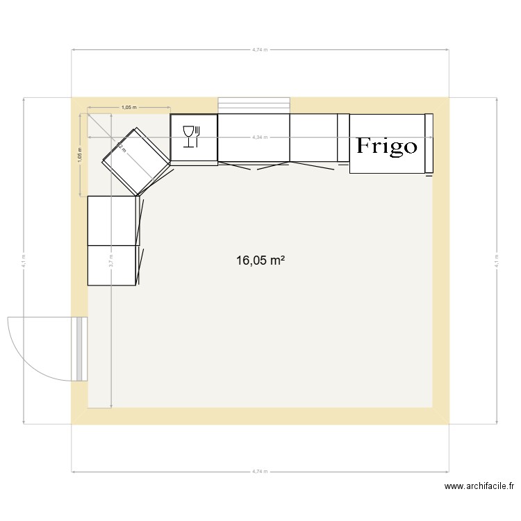 CUISINE. Plan de 1 pièce et 16 m2