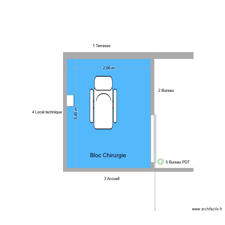 31123 Bloc Chirurgie. Plan de 1 pièce et 9 m2