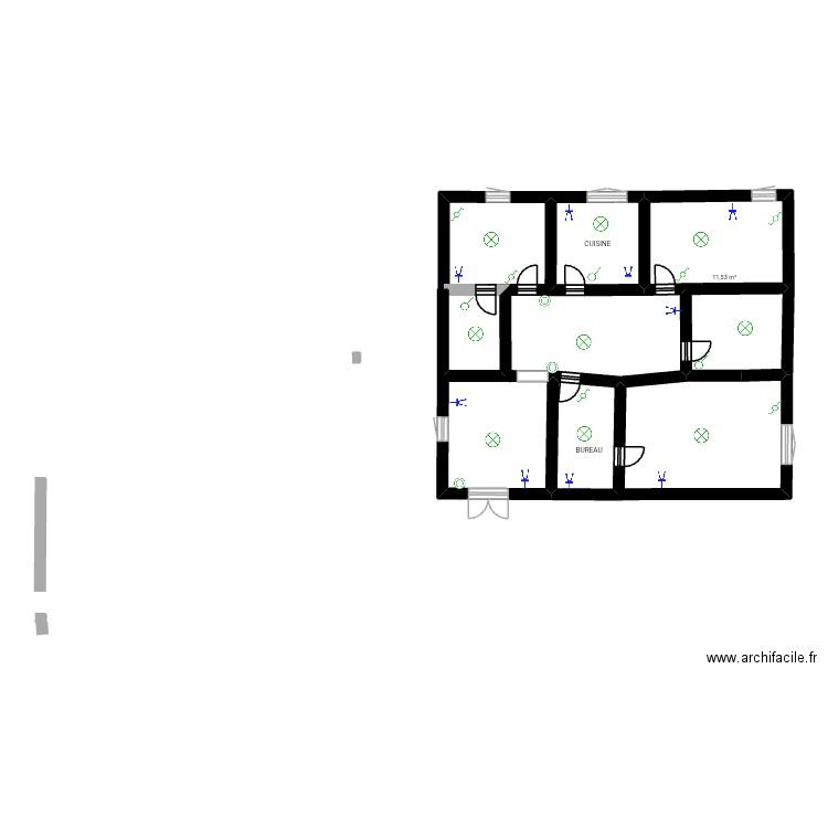 Logement T4. Plan de 3 pièces et 20 m2