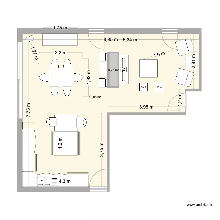 Salon. Plan de 2 pièces et 52 m² Salon. Plan de 2 pièces et 52 m²
