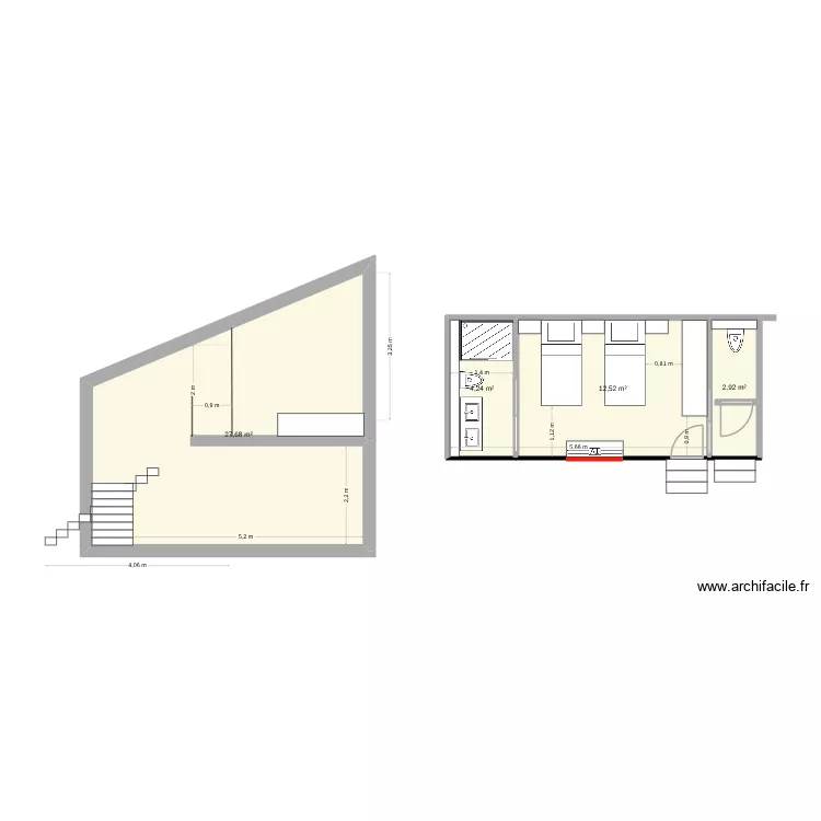 LOFT JOFFRE V5. Plan de 4 pièces et 47 m²