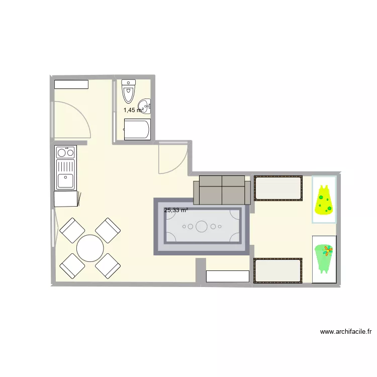 Pi&egrave;ce du bas. Plan de 2 Pièces et 27 m²