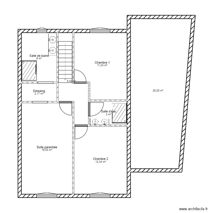 PROJET GERTWLLER ETAGE. Plan de 8 pièces et 85 m2