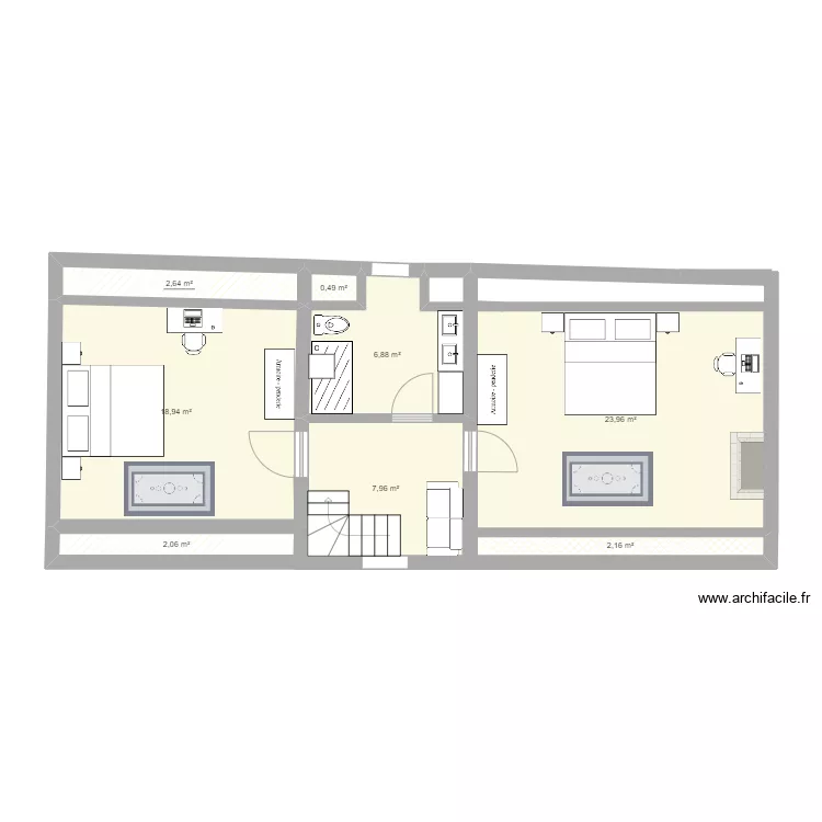 Maison sud &eacute;tage partag&eacute; 061024. Plan de 