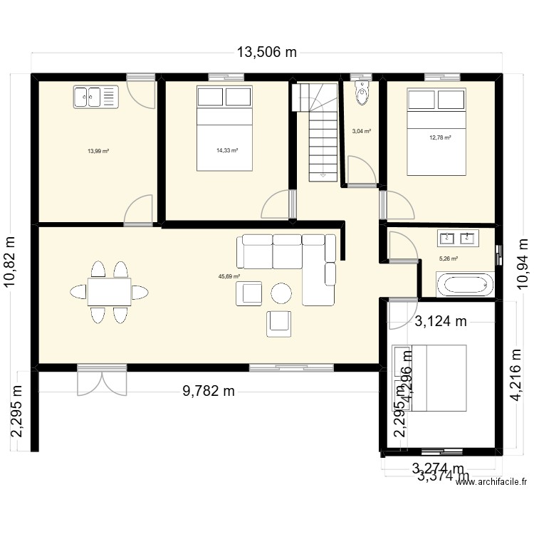 1 maison. Plan de 6 pièces et 95 m2