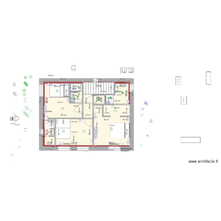 etage elec. Plan de 14 pièces et 51 m2