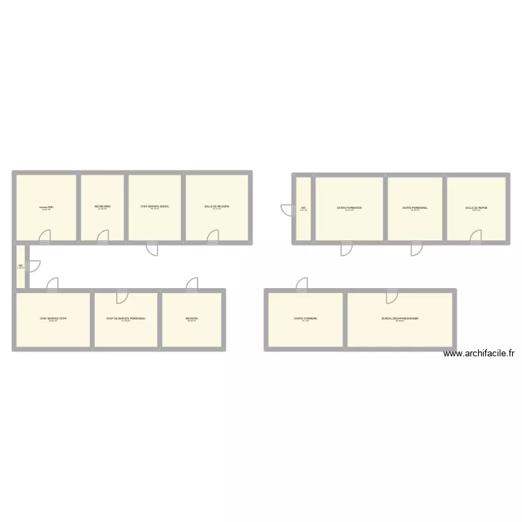 direction des ressources humaines. Plan de 14  et 249 m²