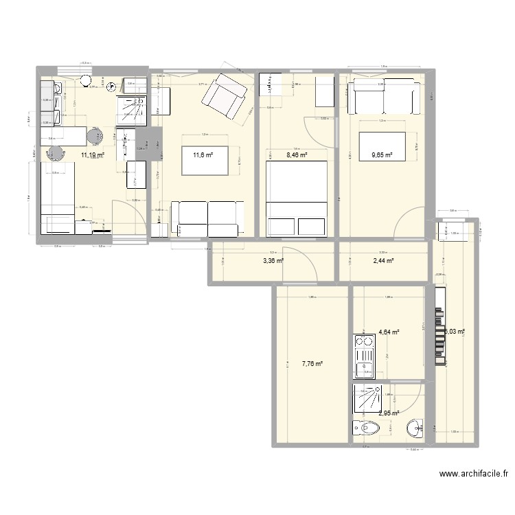 6ème asnières. Plan de 10 pièces et 68 m2