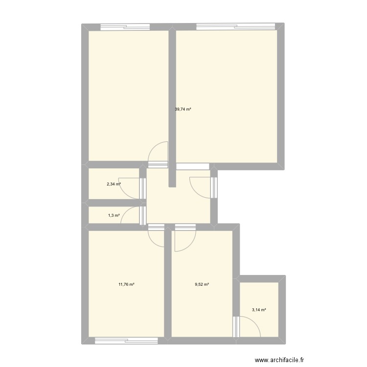 Reorga appart. Plan de 6 pièces et 68 m2