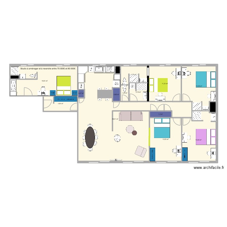 Saint Antoine. Plan de 16 pièces et 150 m2