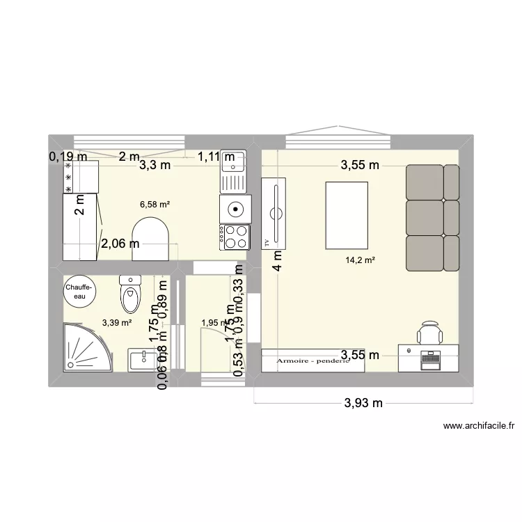 pavillon. Plan de 4 Pièces et 26 m² pavillon. Plan de 4 Pièces et 26 m²