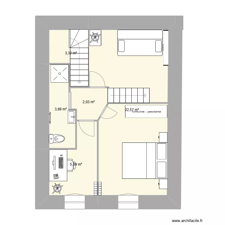 RDC actuel. Plan de 5 pièces et 37 m²