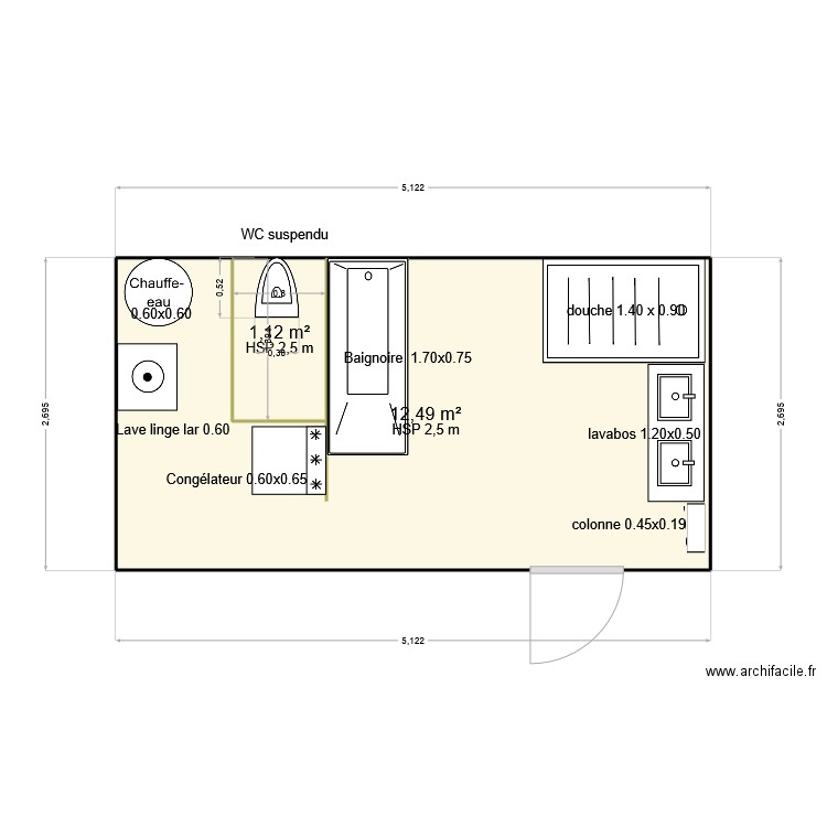 salle de bain. Plan de 2 pièces et 14 m2