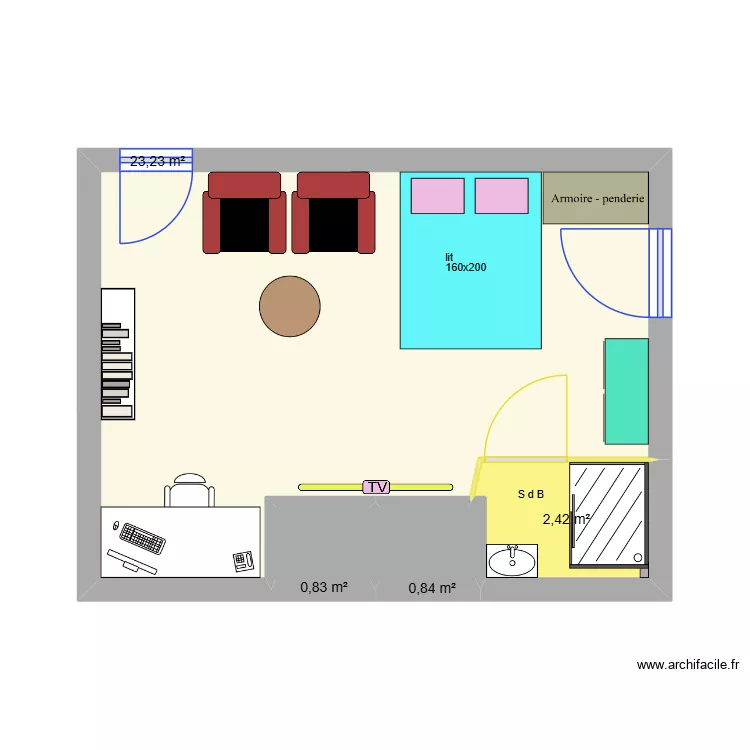 chambre du bas PROJET 01. Plan de 4  et 27 m²