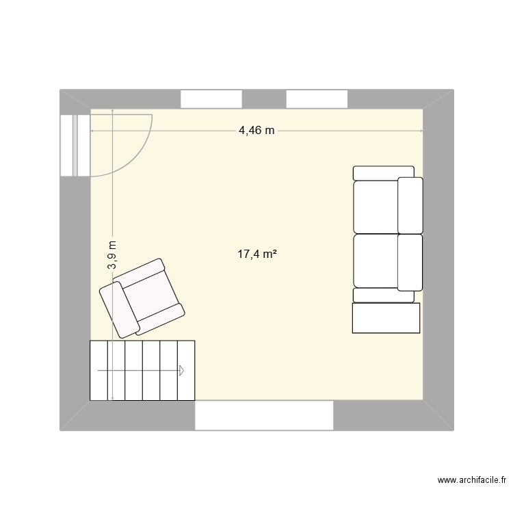 salon. Plan de 1 pièce et 17 m2