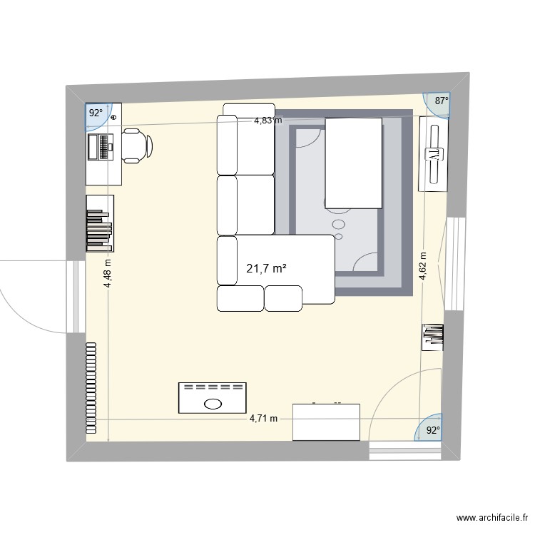 Salon Thurelle 2. Plan de 1 pièce et 22 m2