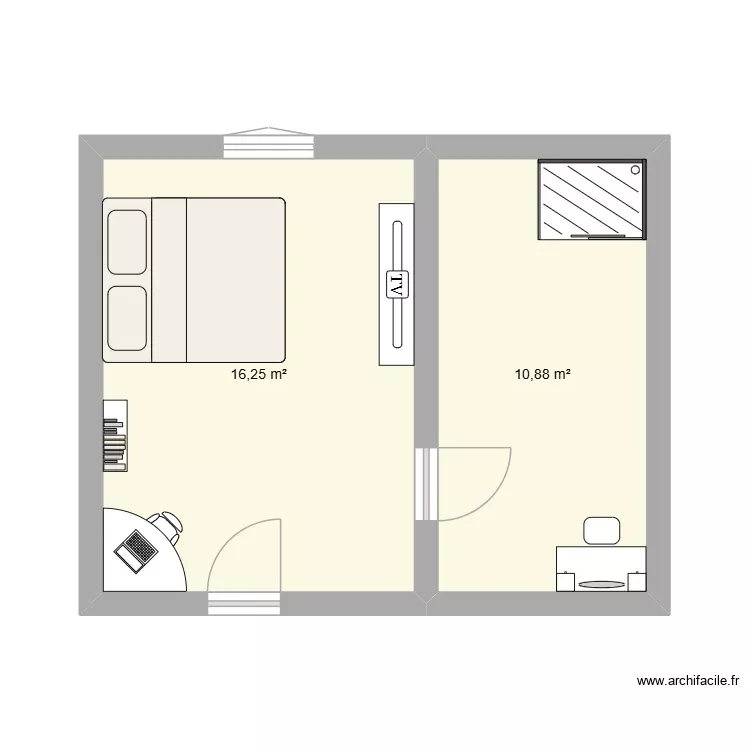 chambre. Plan de 2 Pièces et 27 m²