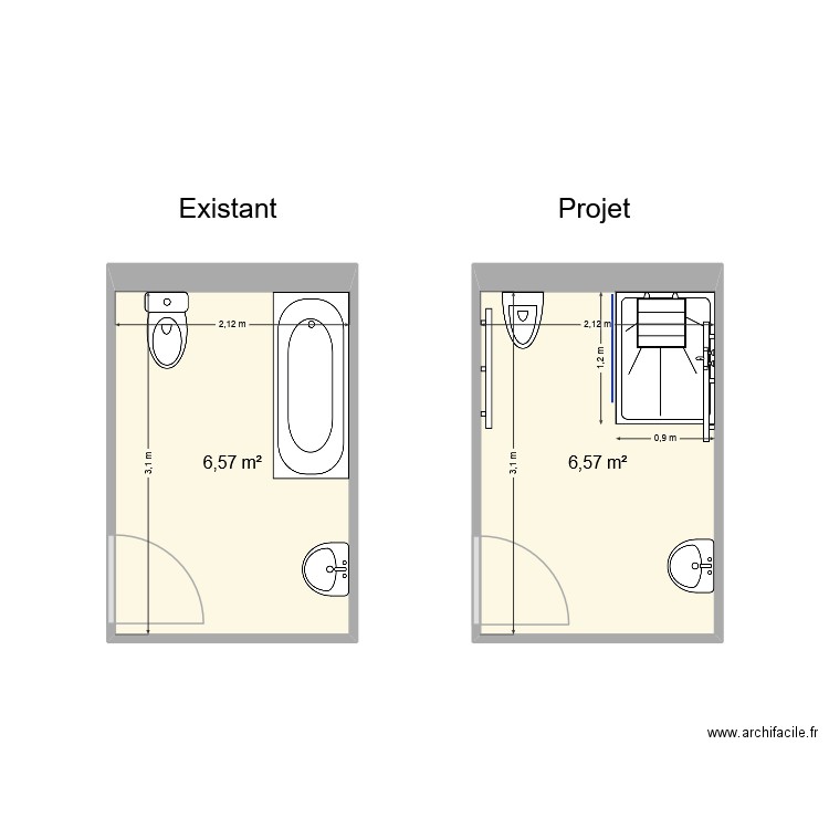 MILANI Jacques. Plan de 2 pièces et 13 m2