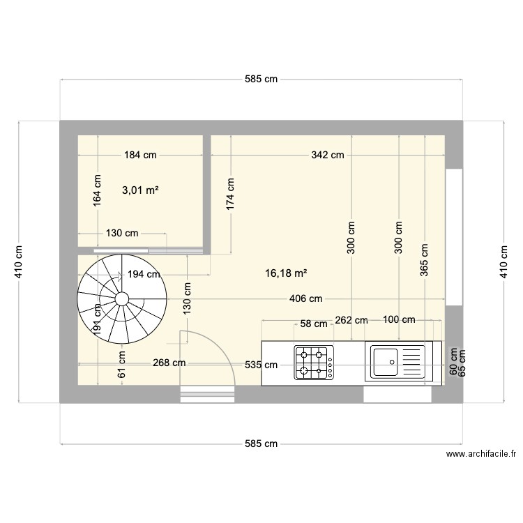 HAcienda2. Plan de 2 pièces et 19 m2