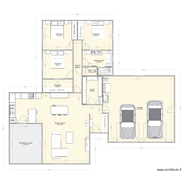 Maison v1. Plan de 11 pièces et 174 m2