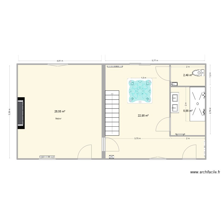 GUIHARD. Plan de 4 pièces et 58 m2