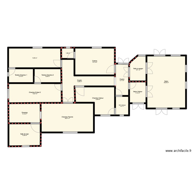 Plan Emmanuel PENDA. Plan de 16 pièces et 180 m2