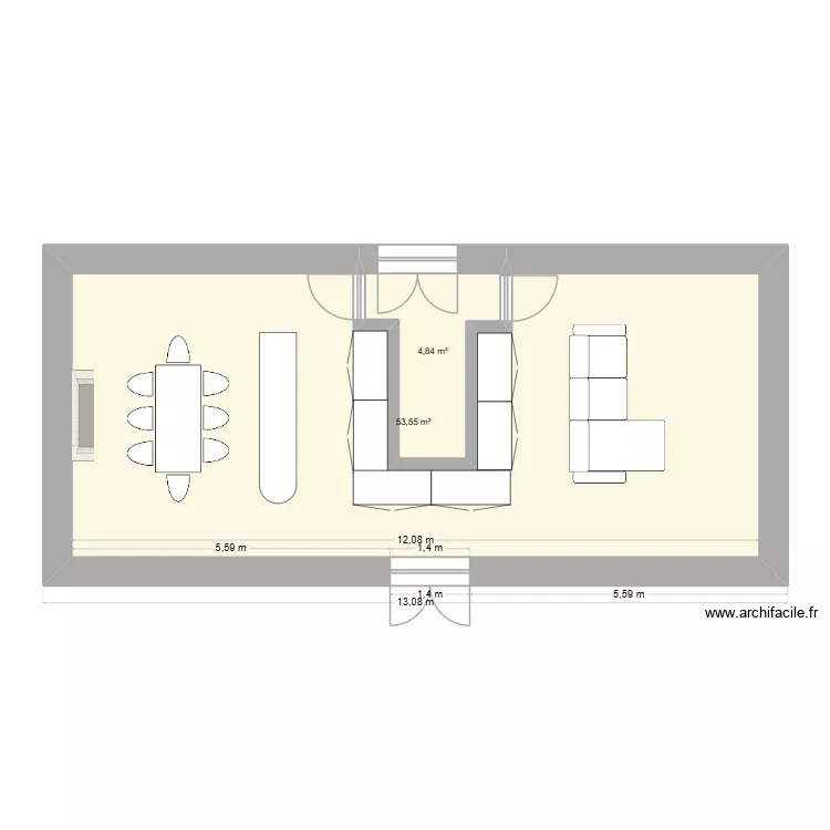 MTB. Plan de 2 pièces et 58 m²