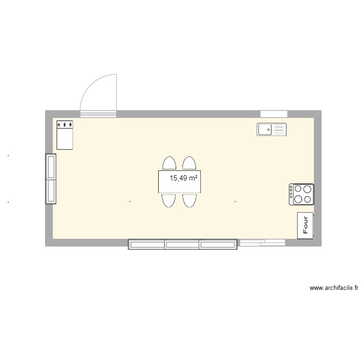 cuisine. Plan de 1 pièce et 15 m2