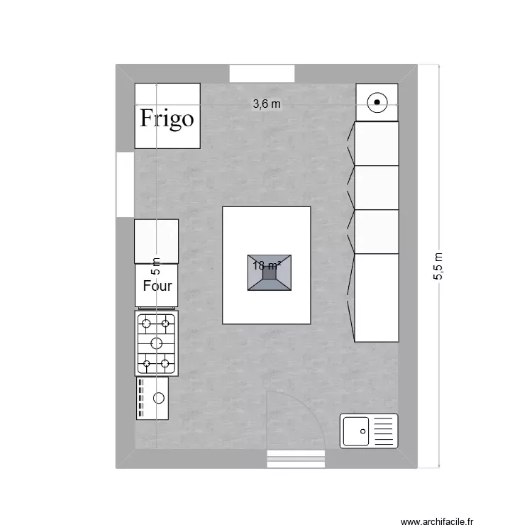 cuisine. Plan de 1 Pièce et 18 m²