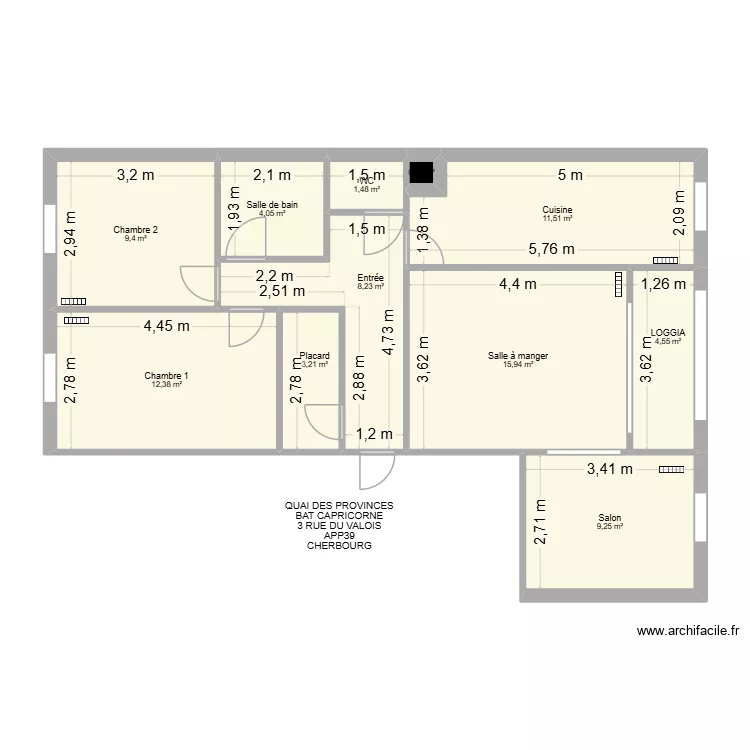 BAT CAPRICORNE APP39. Plan de 11  et 80 m²