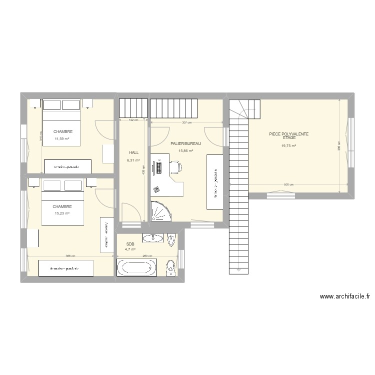  1er étage ARILLE. Plan de 6 pièces et 73 m2