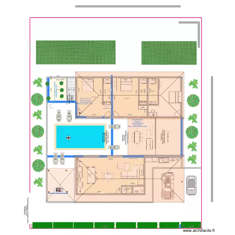 Esquisse 2 blocs avec toits meubles et sous-sol. Plan de 