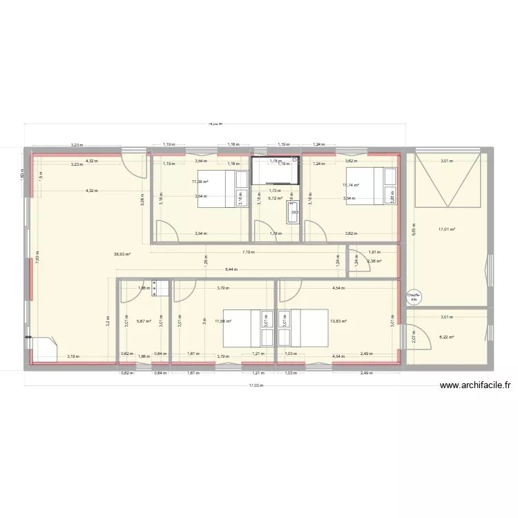 plein pied. Plan de 10  et 124 m²