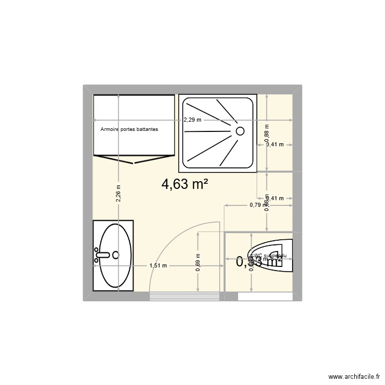 wc sep. Plan de 2 pièces et 5 m2
