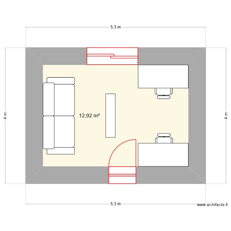 DDD. Plan de 1 pièce et 13 m2