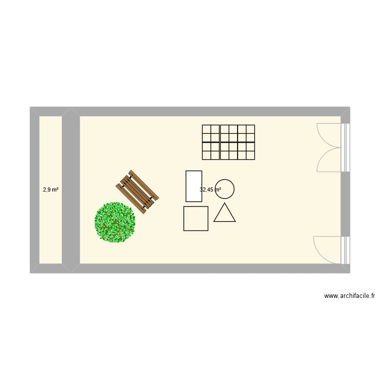 Plan de la cour- école du crochet. Plan de 2 pièces et 35 m2