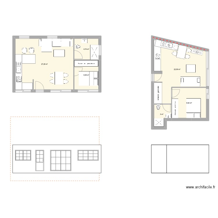 Chalet v4. Plan de 6 pièces et 74 m2
