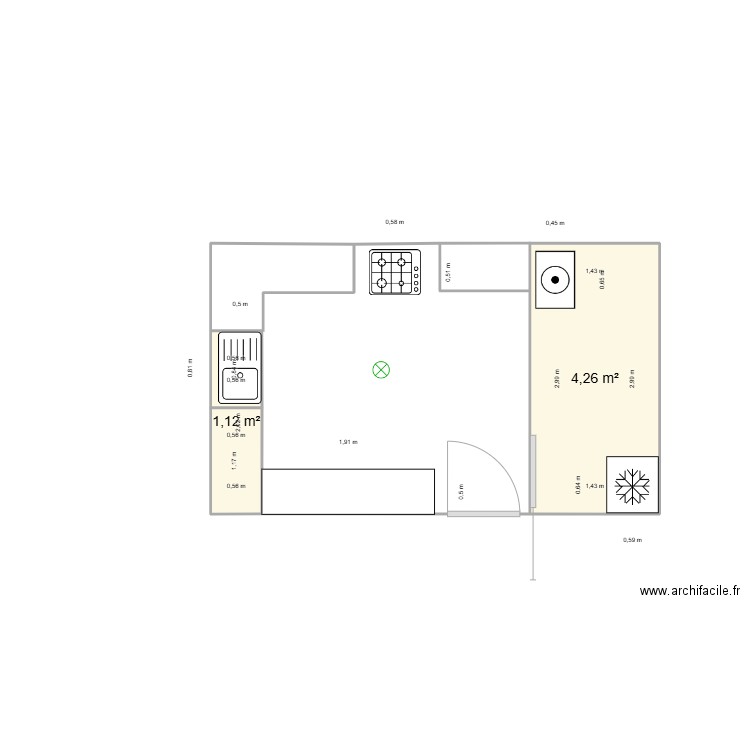Cuisine 1. Plan de 2 pièces et 5 m2