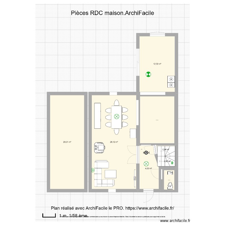 Rdc maison marie. Plan de 2 pièces et 140 m2