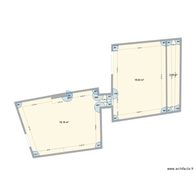 Rbnb etage. Plan de 3 pièces et 40 m2