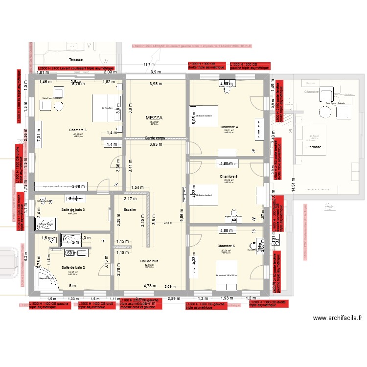 maison châssis. Plan de 16 pièces et 461 m2