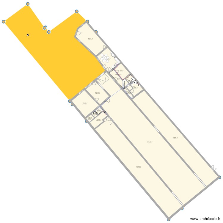 Service technique plomberie. Plan de 16 pièces et 764 m2