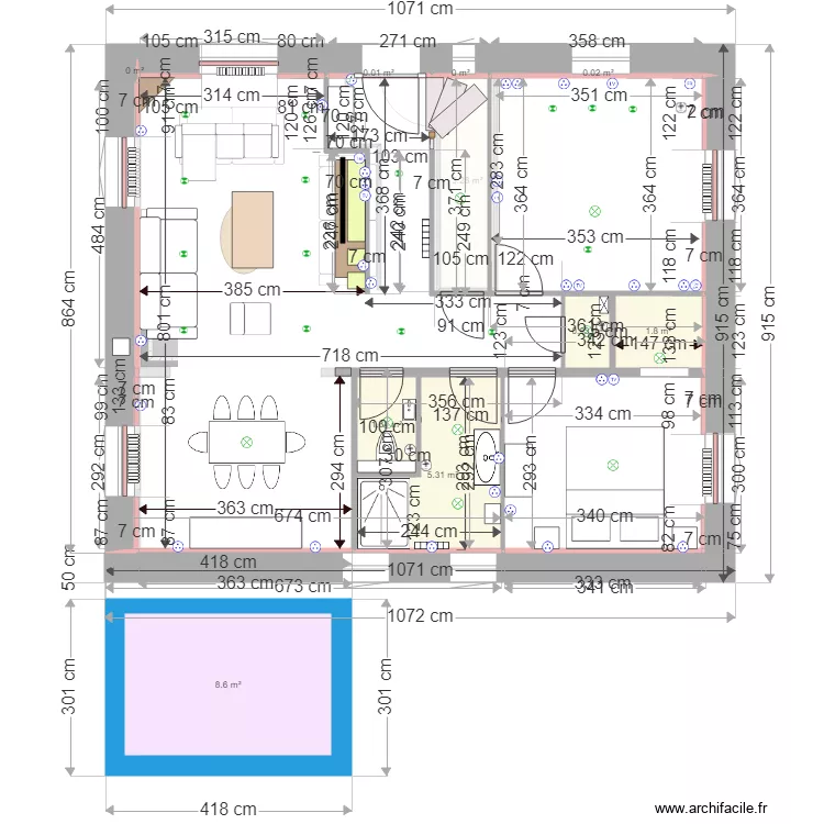 Plan du RdeCh + chambre. Plan de 