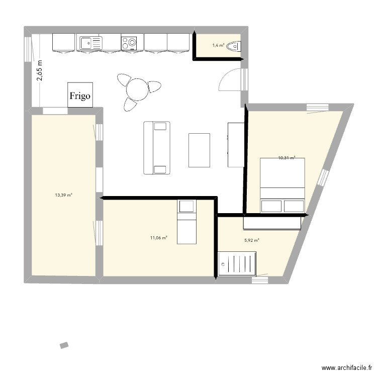 Plan 1. Plan de 5 pièces et 42 m2